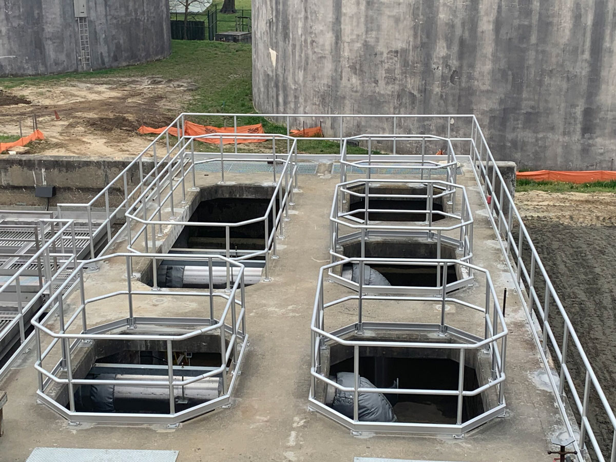 Aluminum pipe railing at a waste water treatment plant